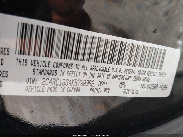 Продажа на аукционе авто 2019 Chrysler Pacifica Limited, vin: 2C4RC1GG4KR700992, номер лота: 45716990