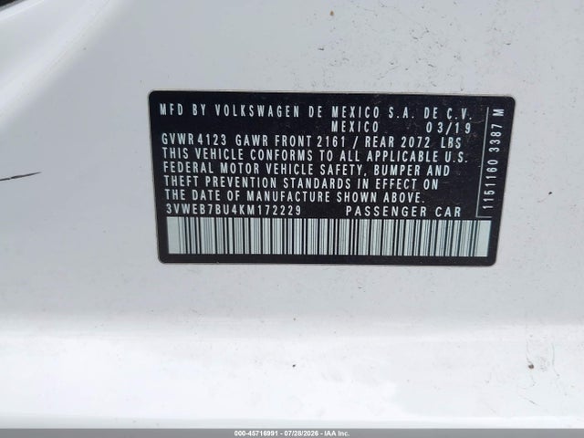 Продаж на аукціоні авто 2019 Volkswagen Jetta 1.4t Sel, vin: 3VWEB7BU4KM172229, номер лоту: 45716991