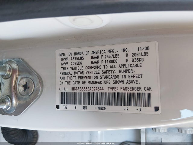 45717007 :رقم المزاد ، 1HGCP36859A024844 vin ، 2009 Honda Accord 3.5 Ex-l مزاد بيع