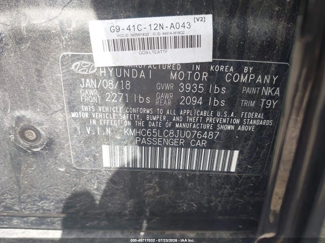 Продаж на аукціоні авто 2018 Hyundai Ioniq Hybrid Blue, vin: KMHC65LC8JU076487, номер лоту: 45717032