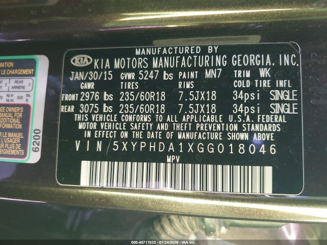 KIA Sorento 2.0t Ex 2016 5XYPHDA1XGG018046 Image 9