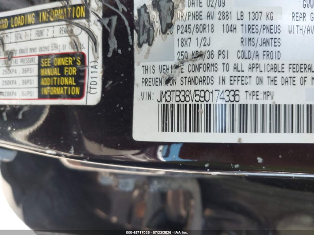 Aukcja sprzedaży 2009 Mazda Cx-9 Touring, vin: JM3TB38V590174336, numer aukcji: 45717035