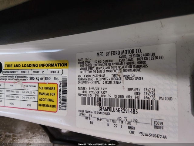 Ford Fusion Hybrid Se 2016 3FA6P0LU5GR291485 Image 9