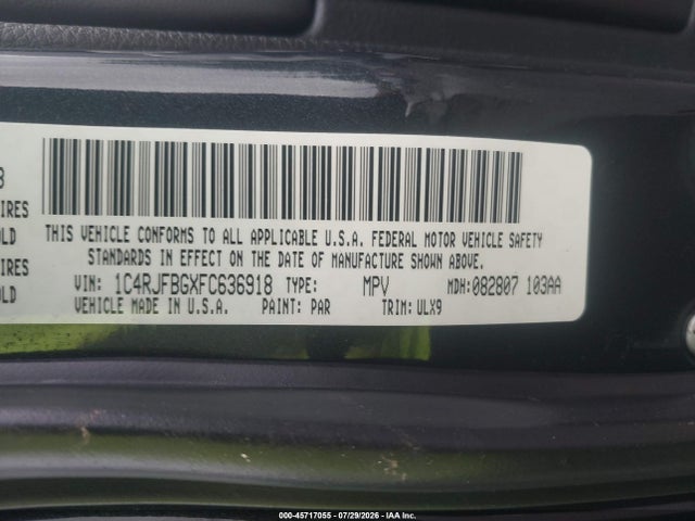 Aukcja sprzedaży 2015 Jeep Grand Cherokee Limited, vin: 1C4RJFBGXFC636918, numer aukcji: 45717055