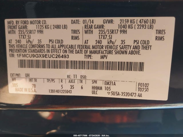 1FMCU9GX9EUC26493 Ford ESCAPE SE