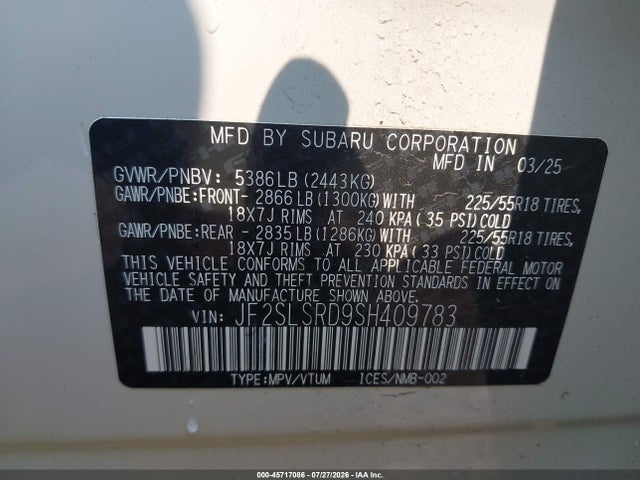 Продажа на аукционе авто 2025 Subaru Forester Limited Hybrid, vin: JF2SLSRD9SH409783, номер лота: 45717086