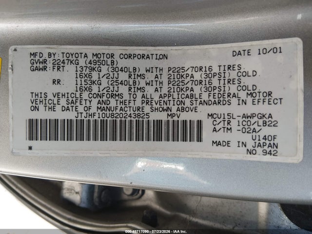 Продаж на аукціоні авто 2002 Lexus Rx 300, vin: JTJHF10U820243825, номер лоту: 45717090