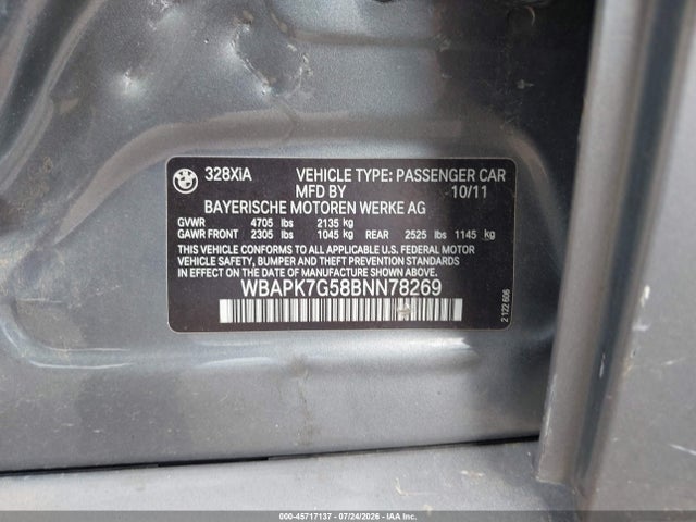 Продаж на аукціоні авто 2011 Bmw 328i Xdrive, vin: WBAPK7G58BNN78269, номер лоту: 45717137
