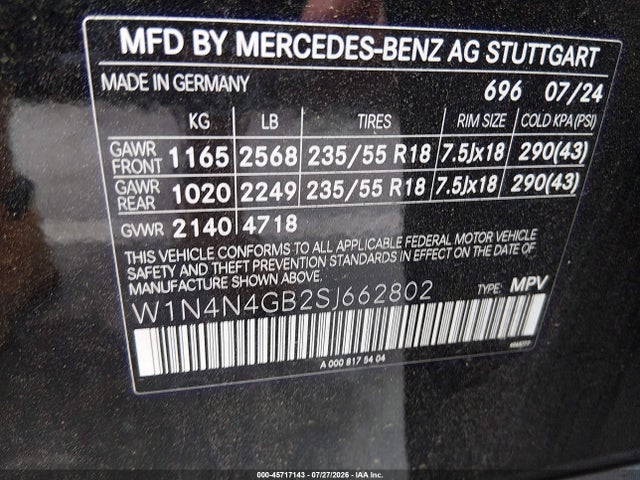 2025 Mercedes-benz Gla 250 4matic მანქანა იყიდება აუქციონზე, vin: W1N4N4GB2SJ662802, აუქციონის ნომერი: 45717143