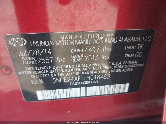 Hyundai SONATA SE 2015 5NPE24AF1FH048483 Image 9