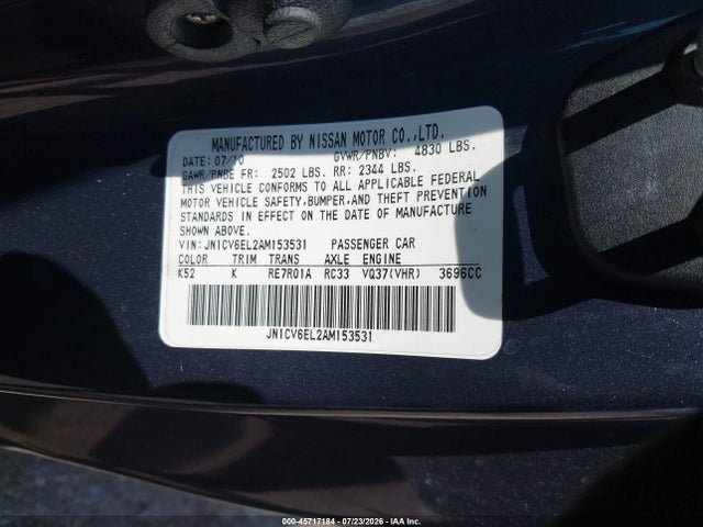 Продаж на аукціоні авто 2010 Infiniti G37x, vin: JN1CV6EL2AM153531, номер лоту: 45717184