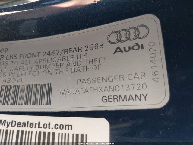 Auction sale of the 2010 Audi A5 2.0t Premium, vin: WAUAFAFHXAN013720, lot number: 45717195