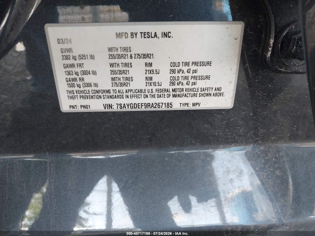 Aukcja sprzedaży 2024 Tesla Model Y Performance Dual Motor All-wheel Drive, vin: 7SAYGDEF9RA267185, numer aukcji: 45717198