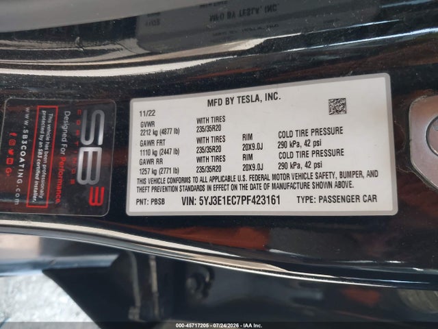 Продаж на аукціоні авто 2023 Tesla Model 3 Performance Dual Motor All-wheel Drive, vin: 5YJ3E1EC7PF423161, номер лоту: 45717205