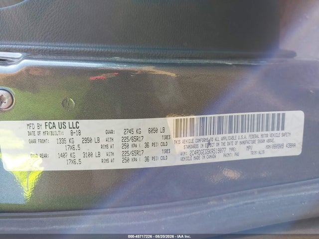 Продажа на аукционе авто 2019 Dodge Grand Caravan Gt, vin: 2C4RDGEG5KR519077, номер лота: 45717226