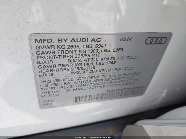 45717227 :رقم المزاد ، WA1E2AFY6R2076935 vin ، 2024 Audi Q5 Premium Plus 55 Tfsi E S Line Quattro S Tronic مزاد بيع