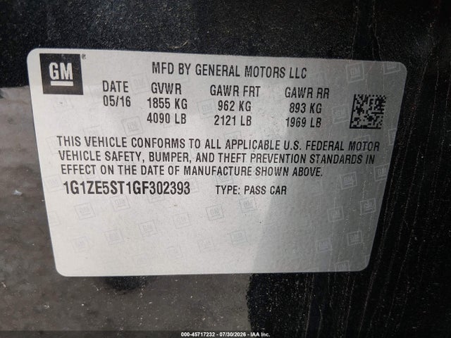 Chevrolet MALIBU 1LT 2016 1G1ZE5ST1GF302393 Image 9