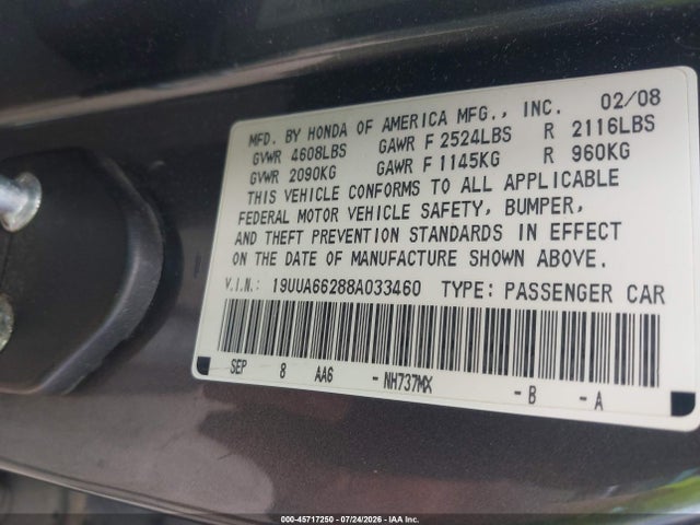 Aukcja sprzedaży 2008 Acura Tl 3.2, vin: 19UUA66288A033460, numer aukcji: 45717250