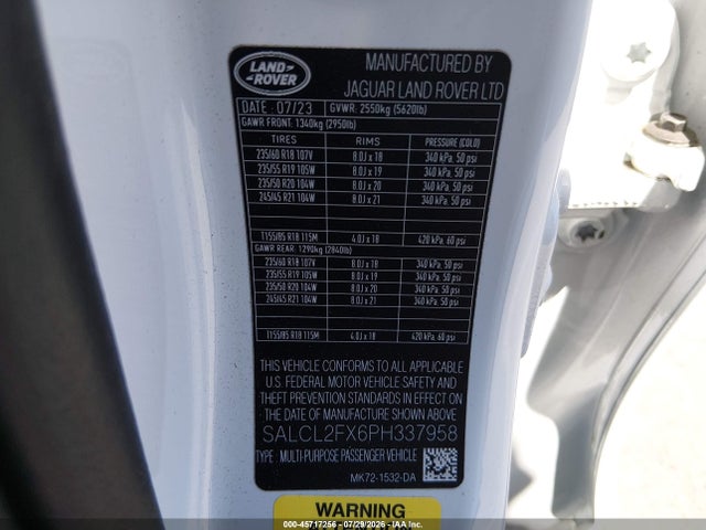 SALCL2FX6PH337958 Land Rover Discovery Sport Se R-dynamic