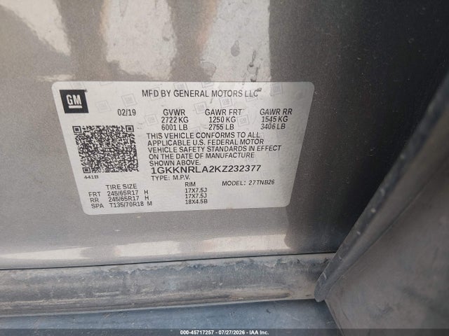 Aukcja sprzedaży 2019 Gmc Acadia Sle-1, vin: 1GKKNRLA2KZ232377, numer aukcji: 45717257