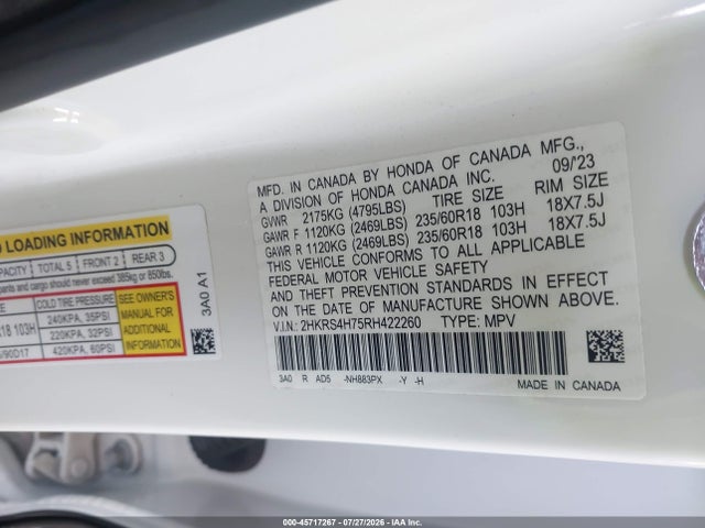 2HKRS4H75RH422260 Honda Cr-v Ex-l Awd