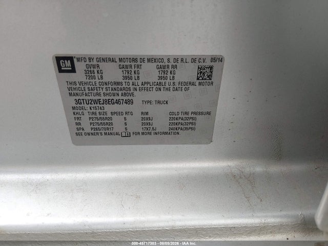 2014 Gmc Sierra 1500 Denali მანქანა იყიდება აუქციონზე, vin: 3GTU2WEJ8EG467489, აუქციონის ნომერი: 45717303