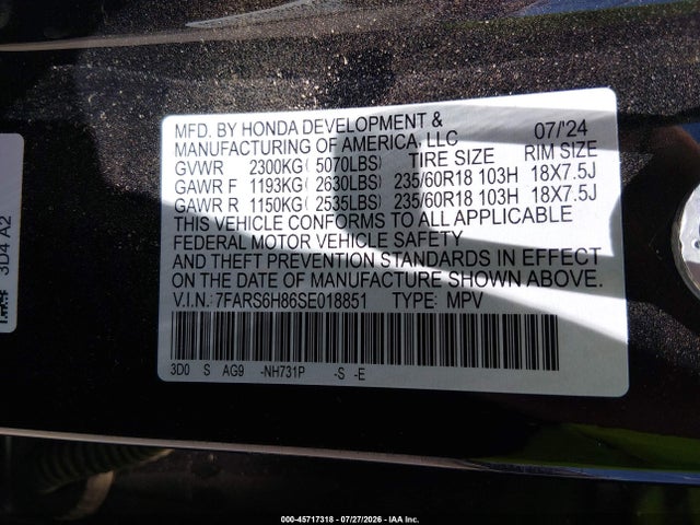 Aukcja sprzedaży 2025 Honda Cr-v Hybrid Sport-l, vin: 7FARS6H86SE018851, numer aukcji: 45717318