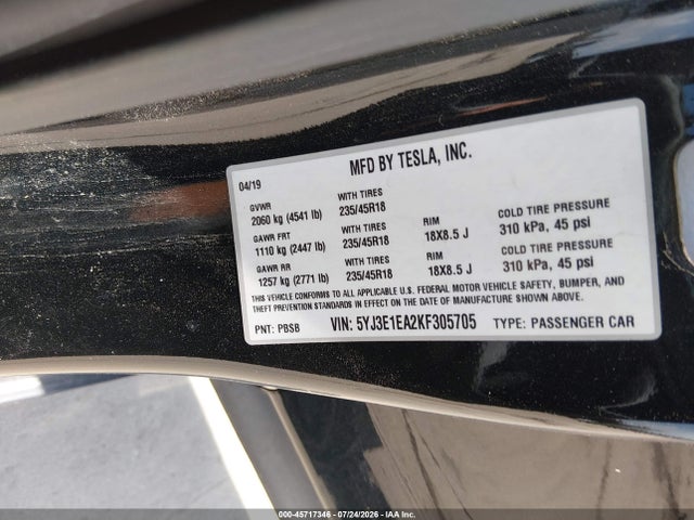 Tesla Model 3 Long Range/mid Range/standard Range/standard Range Plus 2019 5YJ3E1EA2KF305705 Image 9