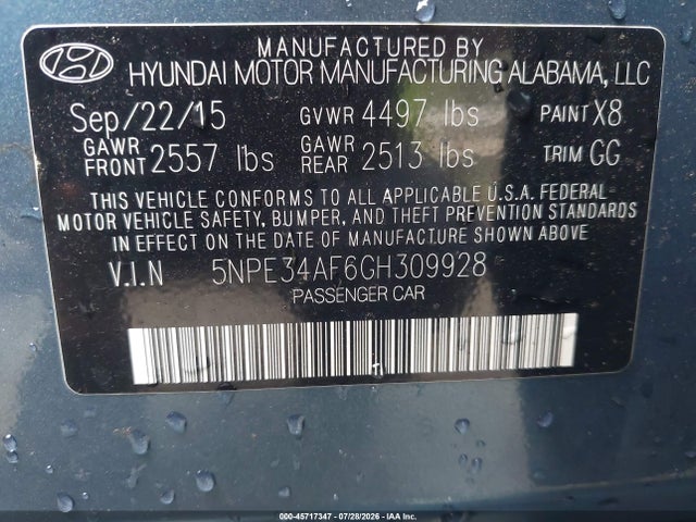 Продаж на аукціоні авто 2016 Hyundai Sonata Sport, vin: 5NPE34AF6GH309928, номер лоту: 45717347