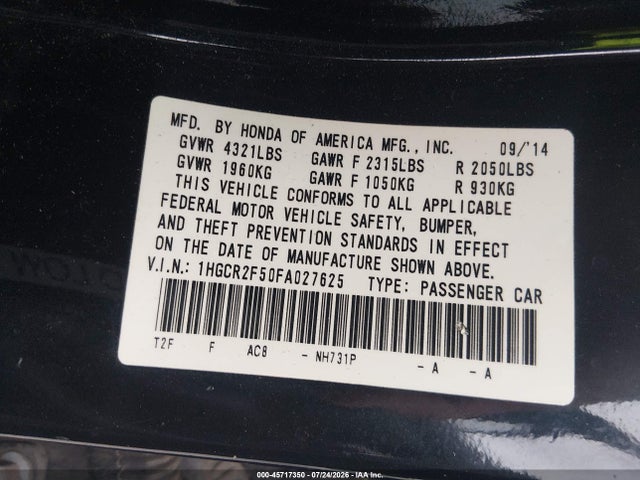 Продаж на аукціоні авто 2015 Honda Accord Sport, vin: 1HGCR2F50FA027625, номер лоту: 45717350