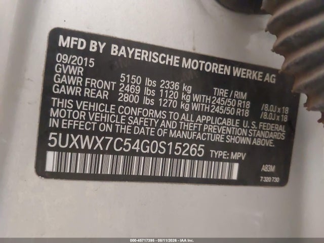 2016 Bmw X3 Xdrive35i მანქანა იყიდება აუქციონზე, vin: 5UXWX7C54G0S15265, აუქციონის ნომერი: 45717395