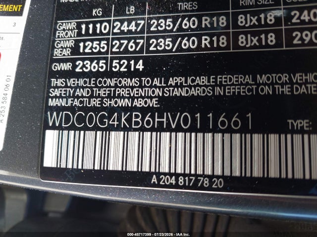 Aukcja sprzedaży 2017 Mercedes-benz Glc 300 4matic, vin: WDC0G4KB6HV011661, numer aukcji: 45717399