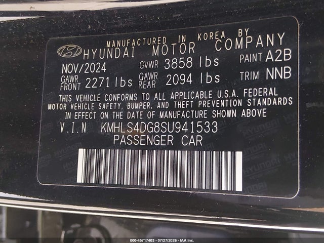 Продажа на аукционе авто 2025 Hyundai Elantra Sel Convenience, vin: KMHLS4DG8SU941533, номер лота: 45717403