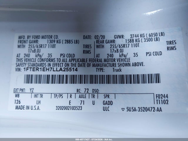 1FTER1EH7LLA25514 Ford RANGER XL