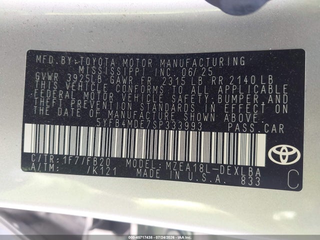 Toyota COROLLA LE 2025 5YFB4MDE7SP333993 Image 9