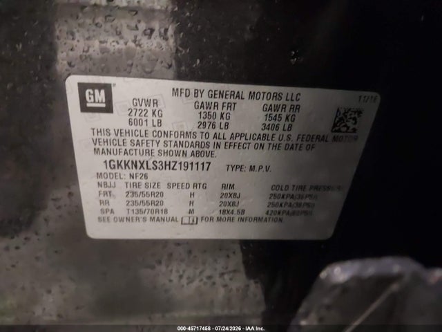 Aukcja sprzedaży 2017 Gmc Acadia Denali, vin: 1GKKNXLS3HZ191117, numer aukcji: 45717458
