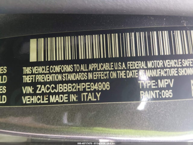 Продажа на аукционе авто 2017 Jeep Renegade Latitude, vin: ZACCJBBB2HPE94906, номер лота: 45717470