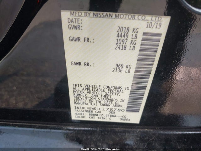 45717478 :رقم المزاد ، 1N4BL4EW0LC178780 vin ، 2020 Nissan Altima Sl Intelligent Awd مزاد بيع