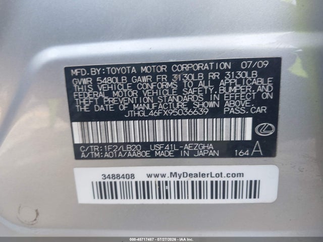 Aukcja sprzedaży 2009 Lexus Ls 460 L, vin: JTHGL46FX95036639, numer aukcji: 45717487