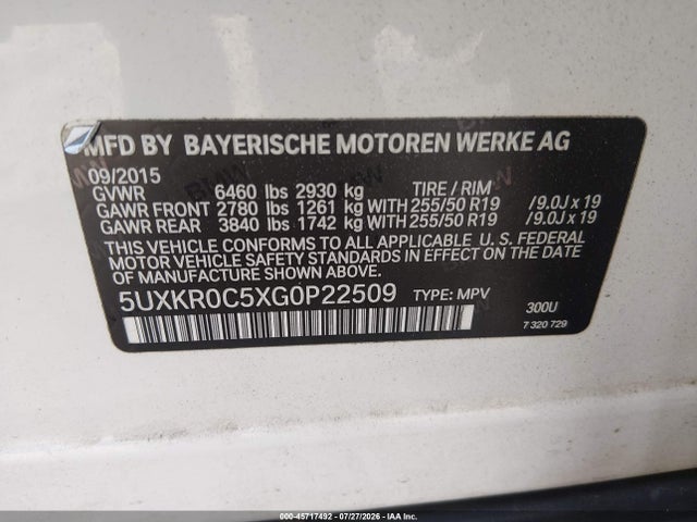 Продаж на аукціоні авто 2016 Bmw X5 Xdrive35i, vin: 5UXKR0C5XG0P22509, номер лоту: 45717492