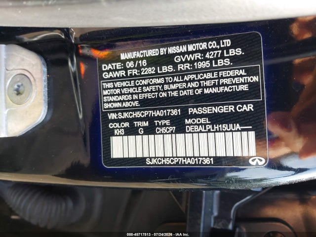 45717513 :رقم المزاد ، SJKCH5CP7HA017361 vin ، 2017 Infiniti Qx30 مزاد بيع