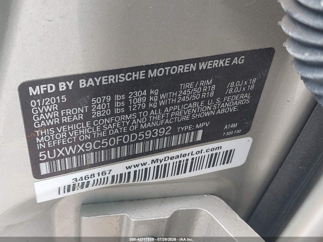 Продажа на аукционе авто 2015 Bmw X3 Xdrive28i, vin: 5UXWX9C50F0D59392, номер лота: 45717559
