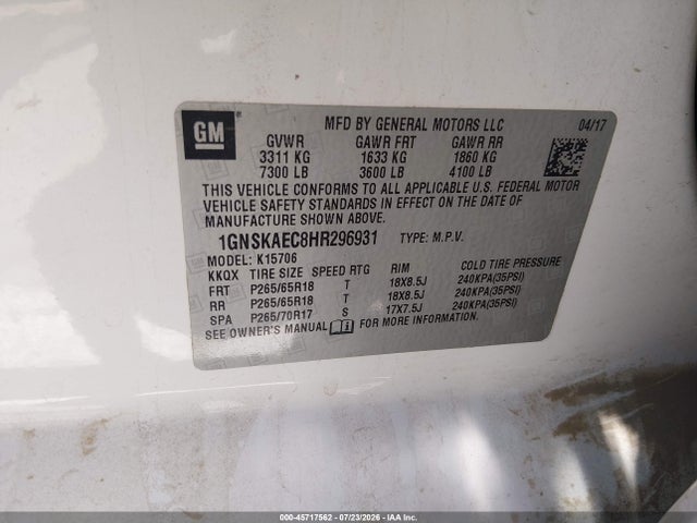 Chevrolet Tahoe Ls 2017 1GNSKAEC8HR296931 Image 9