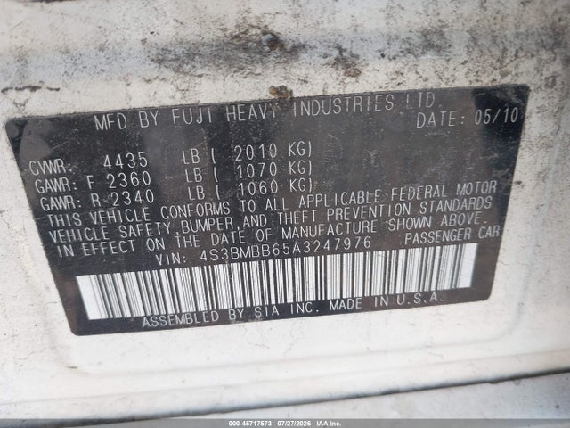 45717573 :رقم المزاد ، 4S3BMBB65A3247976 vin ، 2010 Subaru Legacy 2.5i Premium مزاد بيع