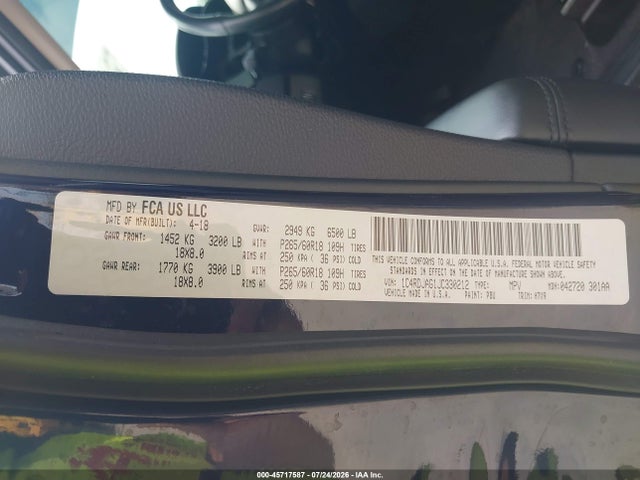 45717587 :رقم المزاد ، 1C4RDJAG1JC330212 vin ، 2018 Dodge Durango Sxt Awd مزاد بيع