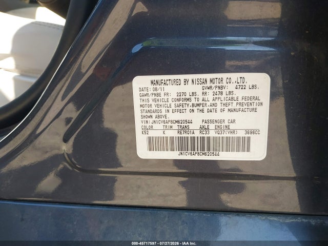45717597 :رقم المزاد ، JN1CV6AP8CM620544 vin ، 2012 Infiniti G37 Journey مزاد بيع