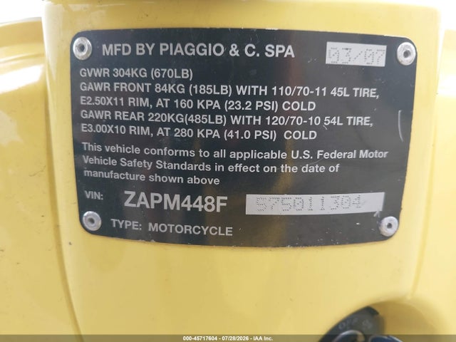 45717604 :رقم المزاد ، ZAPM448F575011304 vin ، 2007 Vespa Lx 150 مزاد بيع