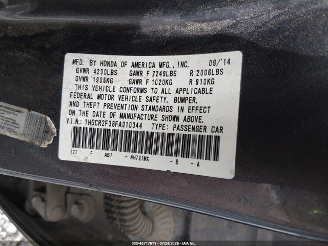 Aukcja sprzedaży 2015 Honda Accord Lx, vin: 1HGCR2F38FA010344, numer aukcji: 45717611