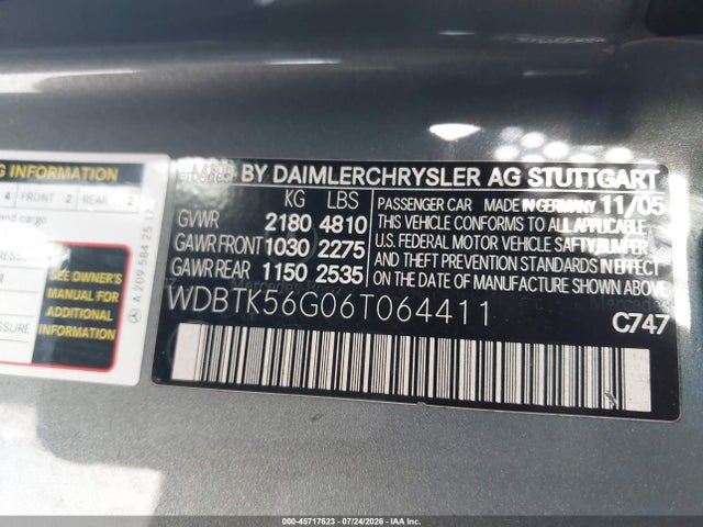 Продажа на аукционе авто 2006 Mercedes-benz Clk 350, vin: WDBTK56G06T064411, номер лота: 45717623