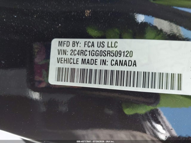 2025 Chrysler Pacifica Limited მანქანა იყიდება აუქციონზე, vin: 2C4RC1GG0SR509120, აუქციონის ნომერი: 45717641